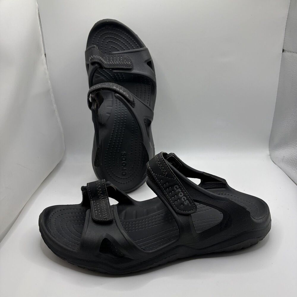 Crocs Swiftwater River Sandals Mens 8 Black Strappy Summer Beach Hike Breathable - Picture 3 of 9